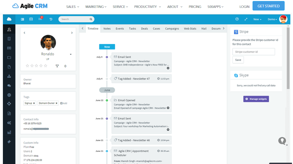 agile crm dashboard screenshort